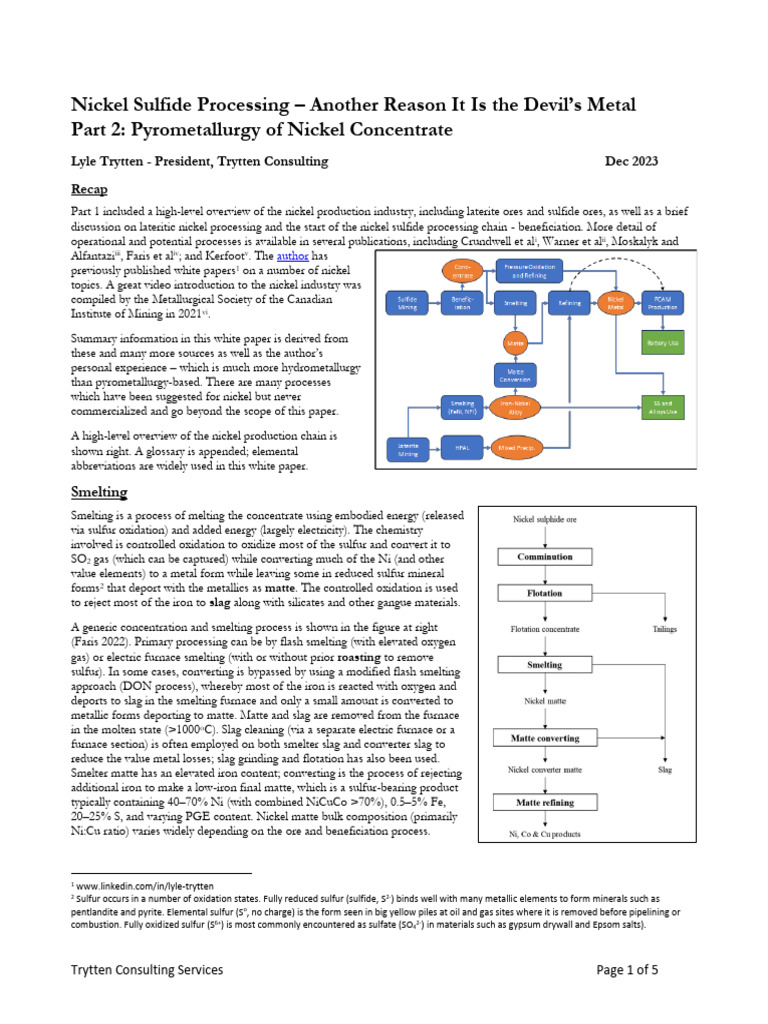 Nickel Sulfide Smelting Processes Explained | PDF | Smelting | Nickel
