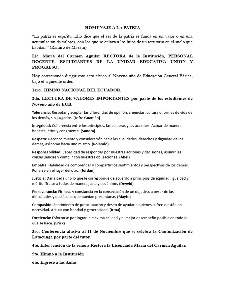 HOMENAJE A LA PATRIA 11 de Noviembre | PDF | Ecuador | Justicia