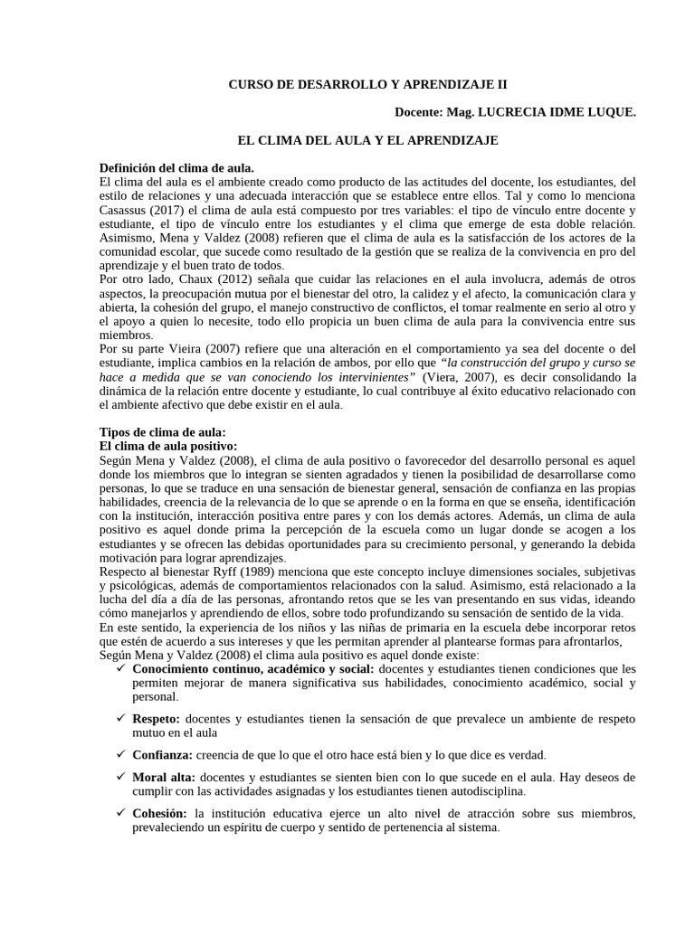 Clima de Aula y Aprendizaje Efectivo | PDF | Aprendizaje | Salón de clases