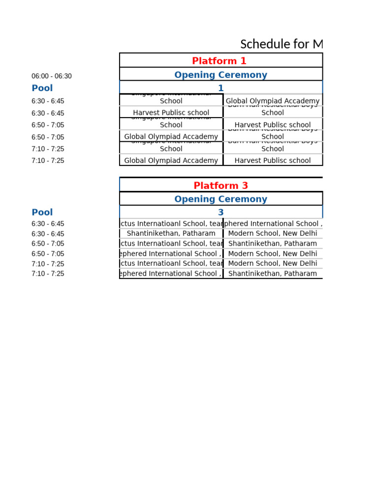 Schedule For Middle School Qualifiers Team Roster | PDF | Social ...