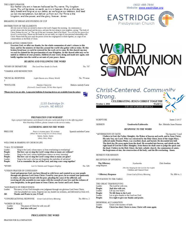 World Communion Sunday Worship Guide | PDF | Lord's Prayer | Eucharist