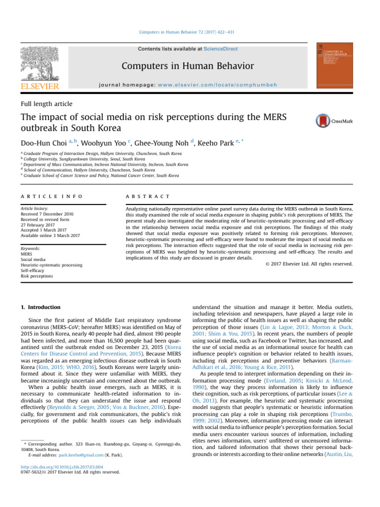 Social Media's Role in MERS Risk Perception | PDF | Risk | Self Efficacy