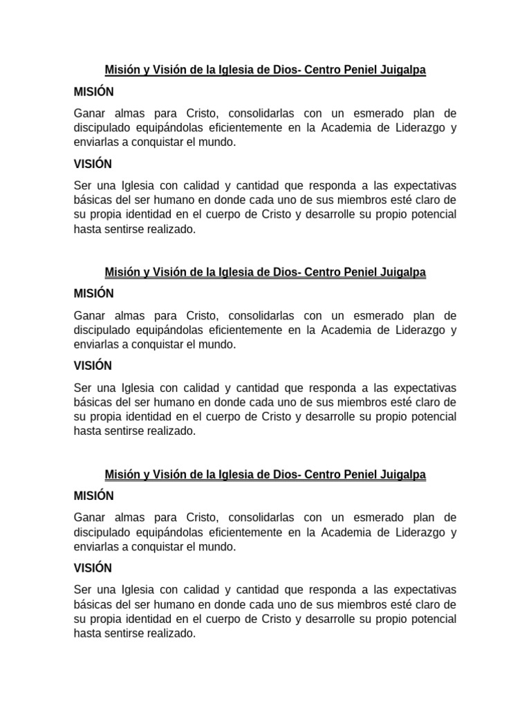 Misión y Visión de La Iglesia de Dios | PDF