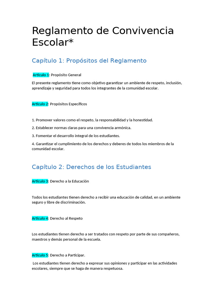 Reglamento de Convivencia Escolar | PDF | Maestros | Escuelas