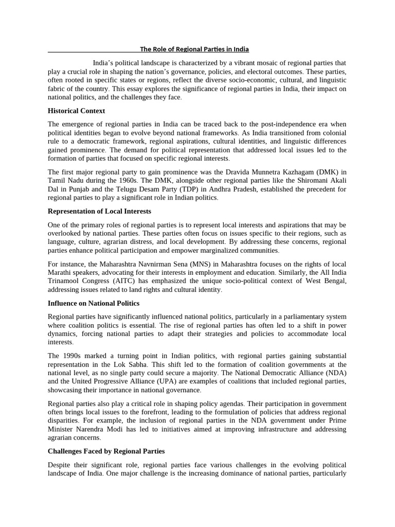 India's Regional Parties Impact | PDF | Political Parties | Politics Of ...