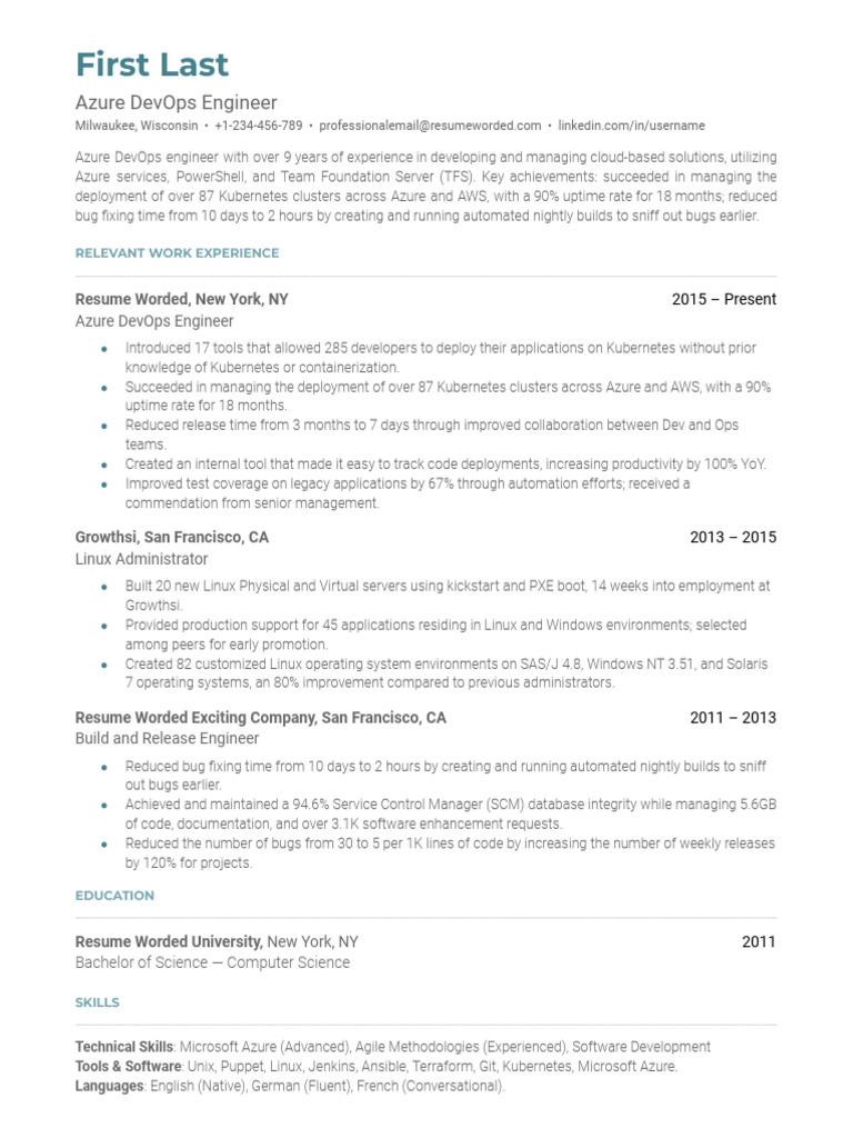 Azure DevOps Engineer Resume Summary | PDF | Computer Architecture ...