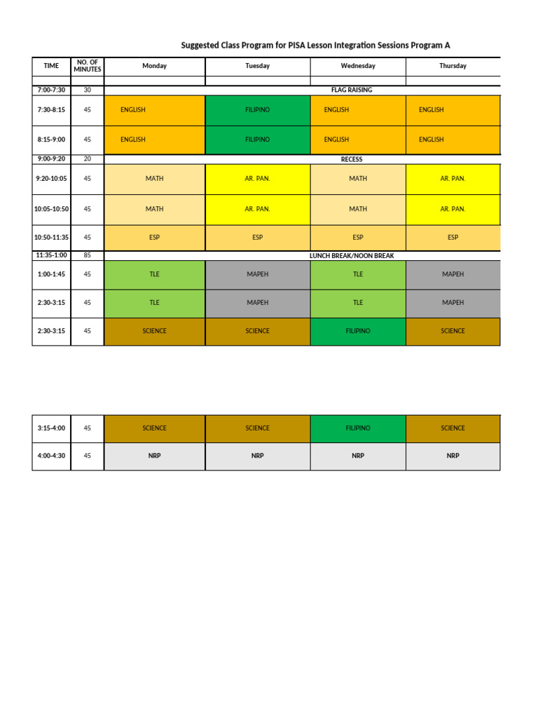 Suggested PISA Lesson Integration Program | PDF