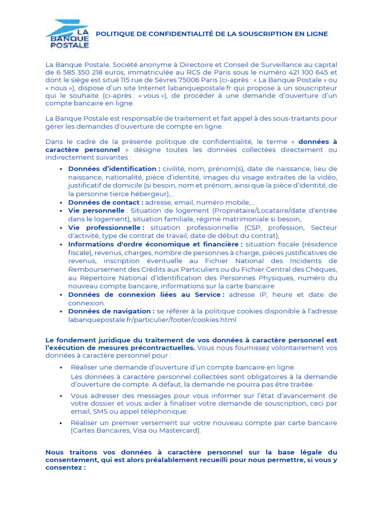 Politique de Confidentialité en Ligne | PDF | Banques | Vie privée et ...