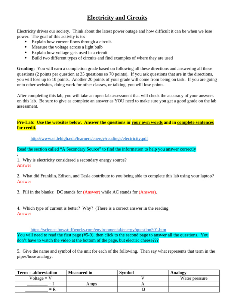Electricity PHET Simulation Lab 21-22 | PDF | Electrical Resistance And ...