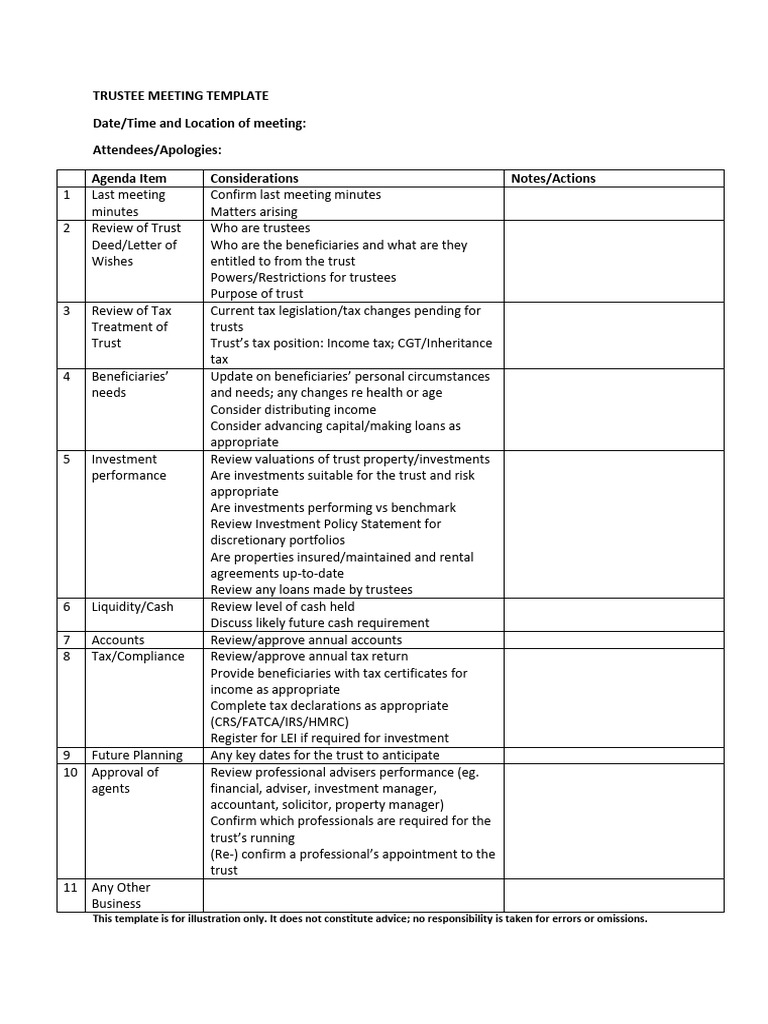 Trustee Meeting Template | PDF | Private Law | Economies