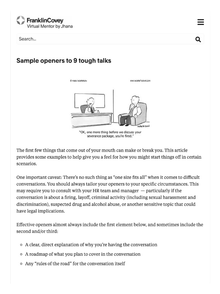 Sample Openers To 9 Tough Talks - Jhana | PDF | Encodings | Character ...