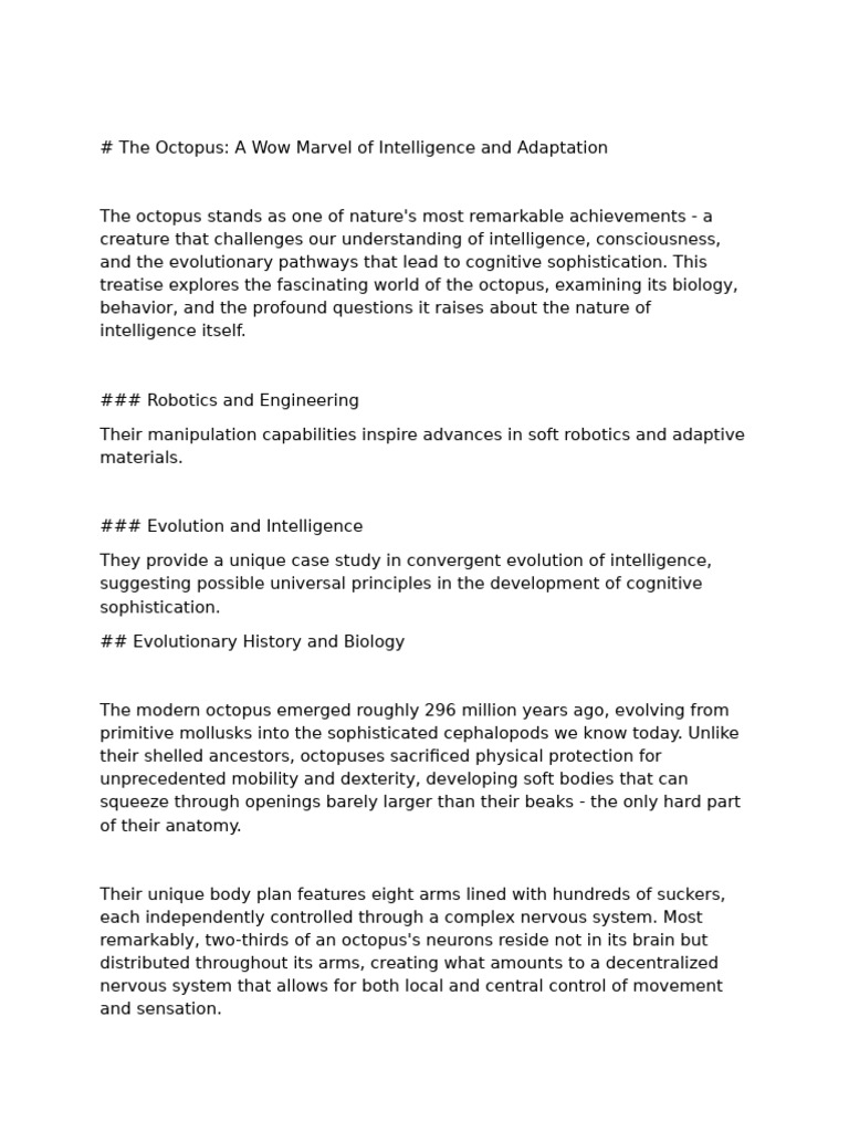 Octopus Intelligence and Adaptation Insights | PDF | Octopus | Intelligence