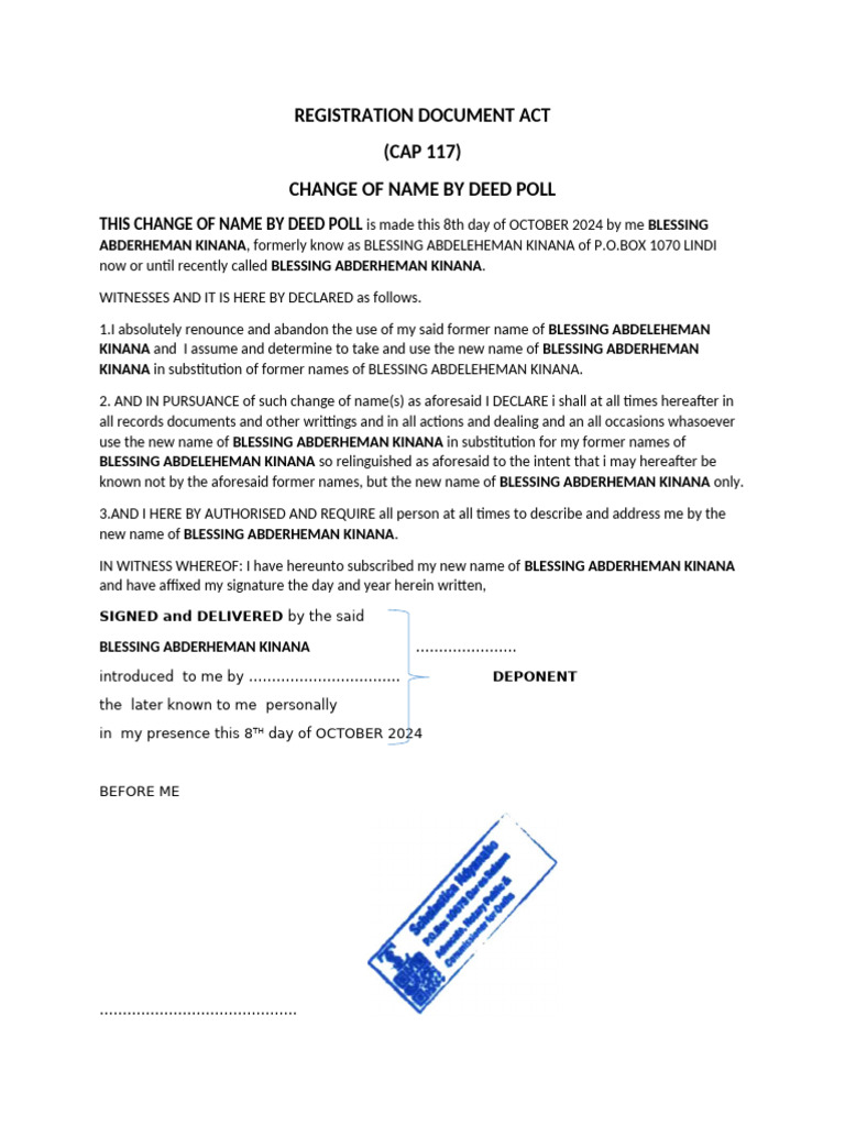 Change of Name by Deed Poll | PDF