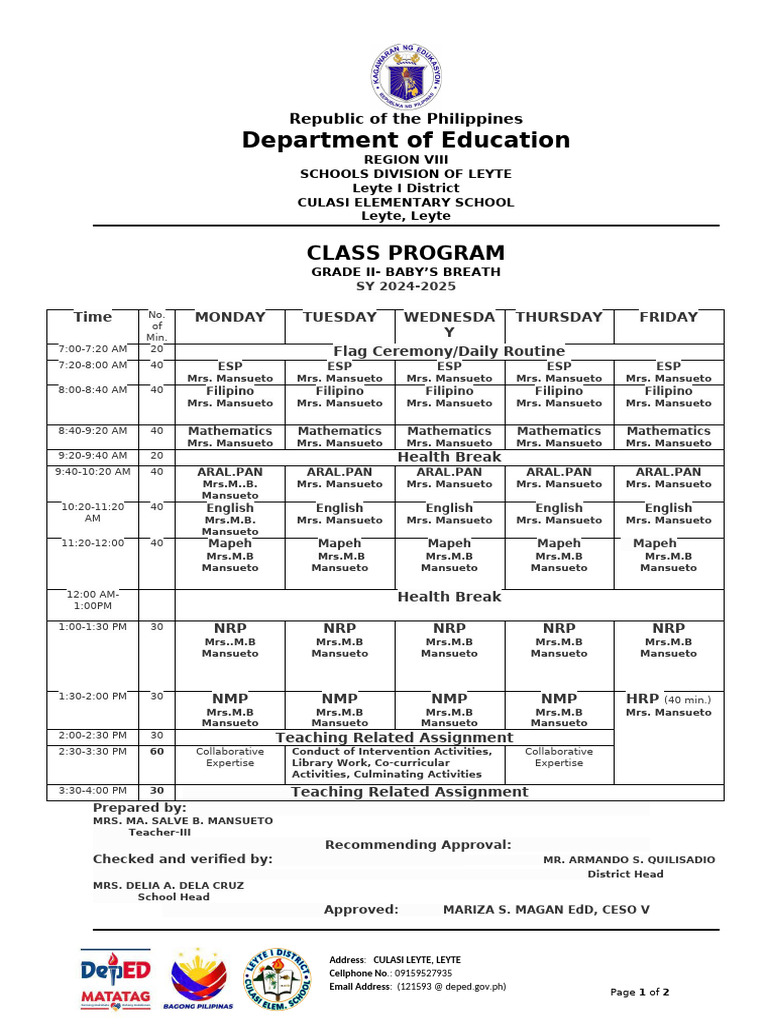 Grade II Class Program 2024-2025 | PDF | Government | Public Administration