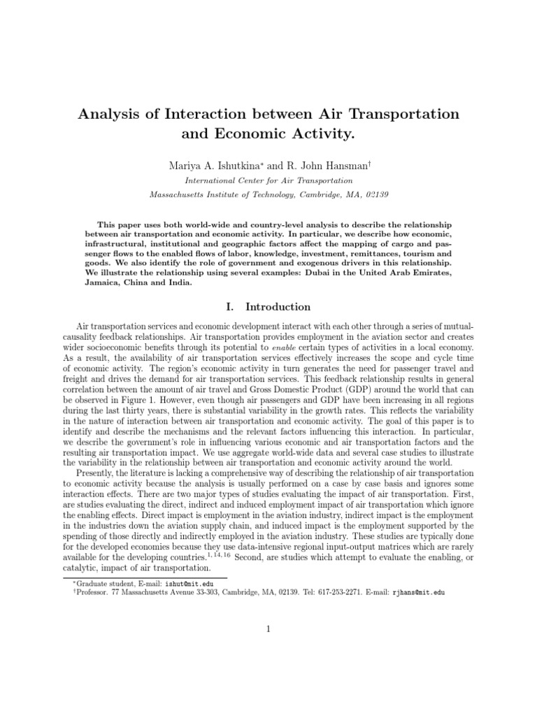 Analysis of Interaction Between Air Transportation and Economic ...