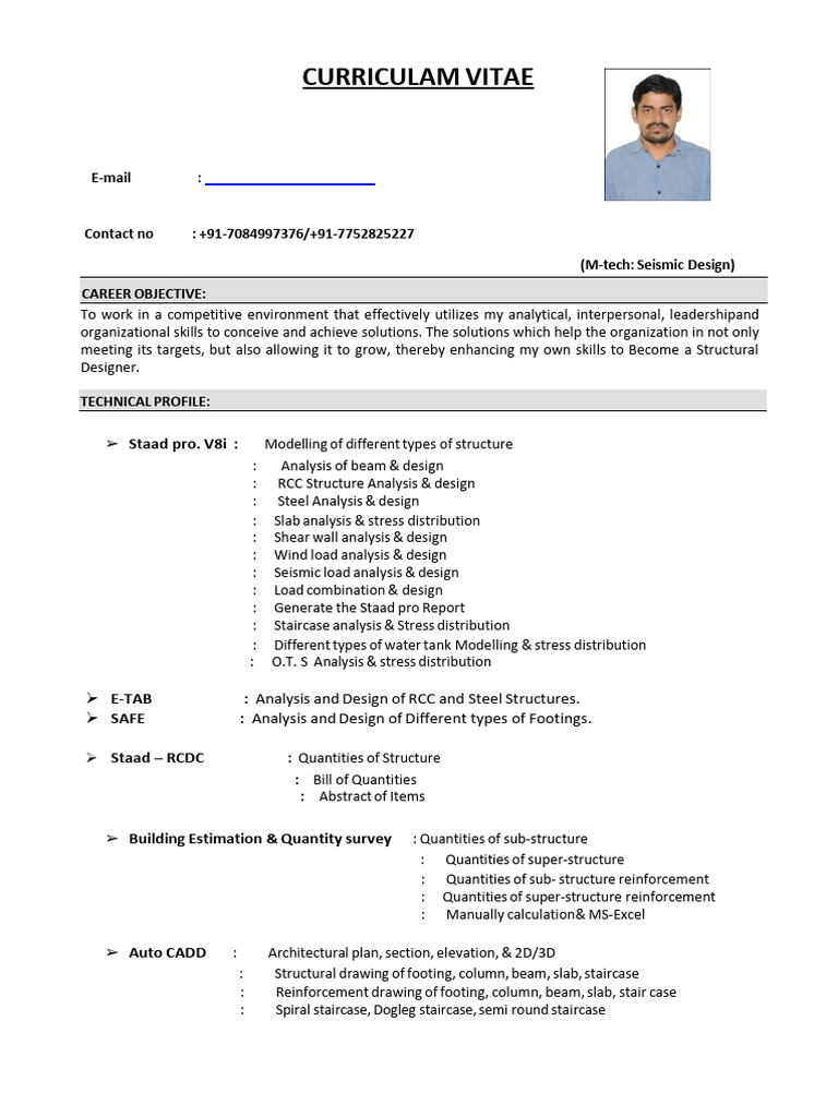 Structural Designer CV of Mohd Danish Khan | PDF | Stairs | Beam ...