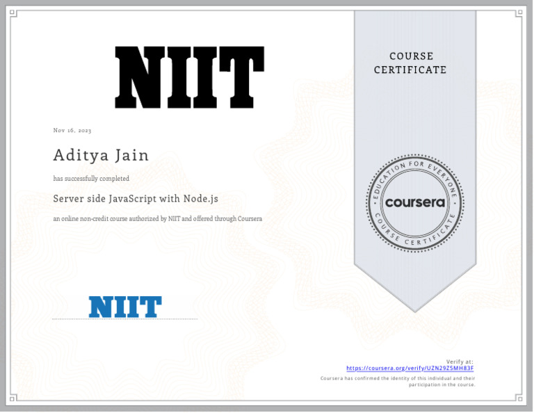 NIIT Certificate in Node.js Course | PDF