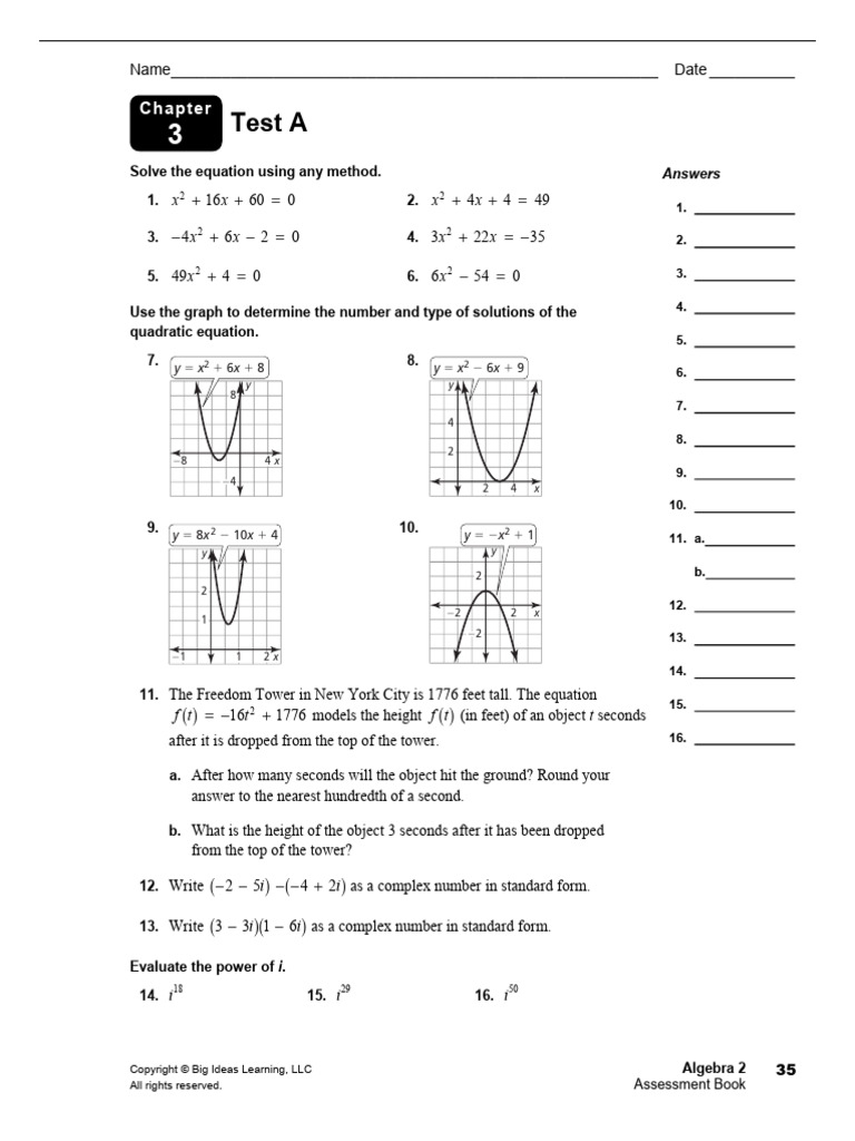Alg2 Assessment 03 Test A PDF | PDF | Mathematics
