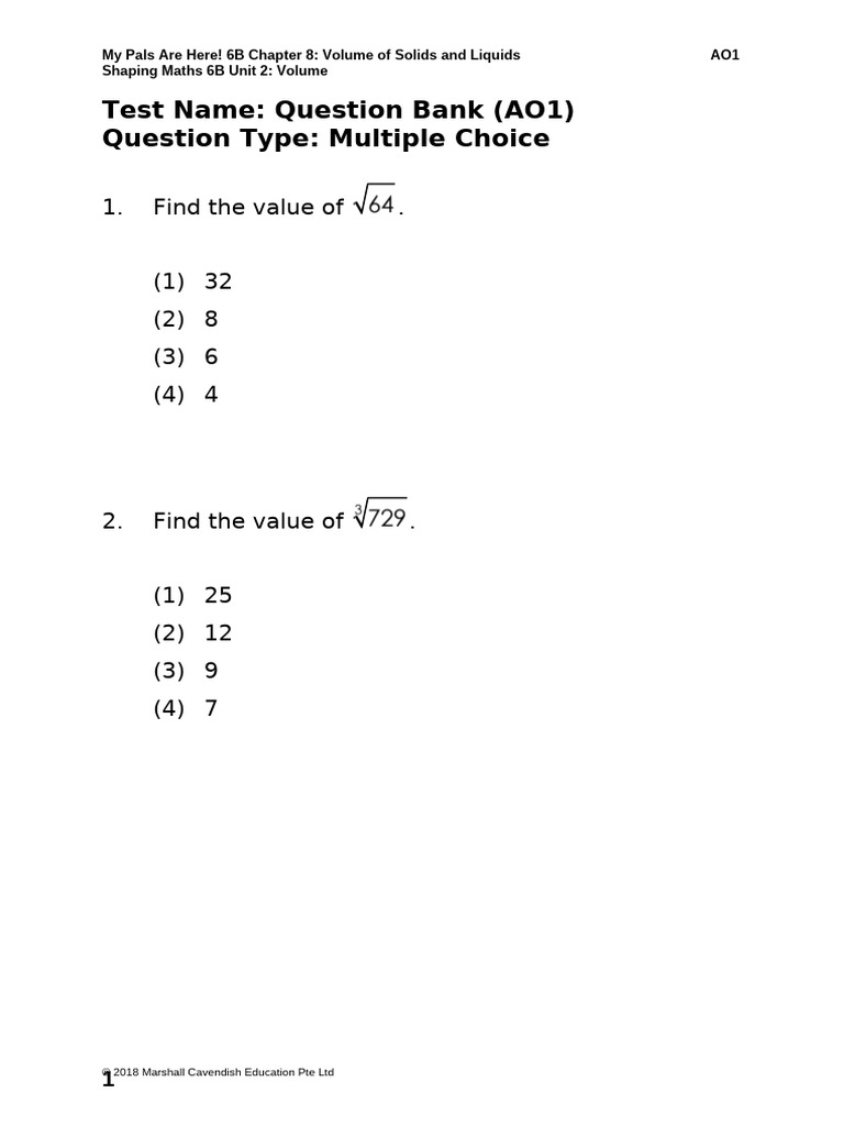 Volume of Solids and Liquids Quiz | PDF | Volume | Geometric Shapes