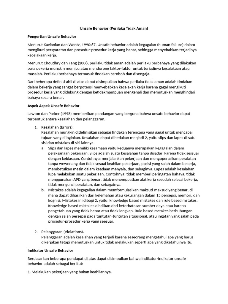 Faktor Penyebab Perilaku Tidak Aman | PDF