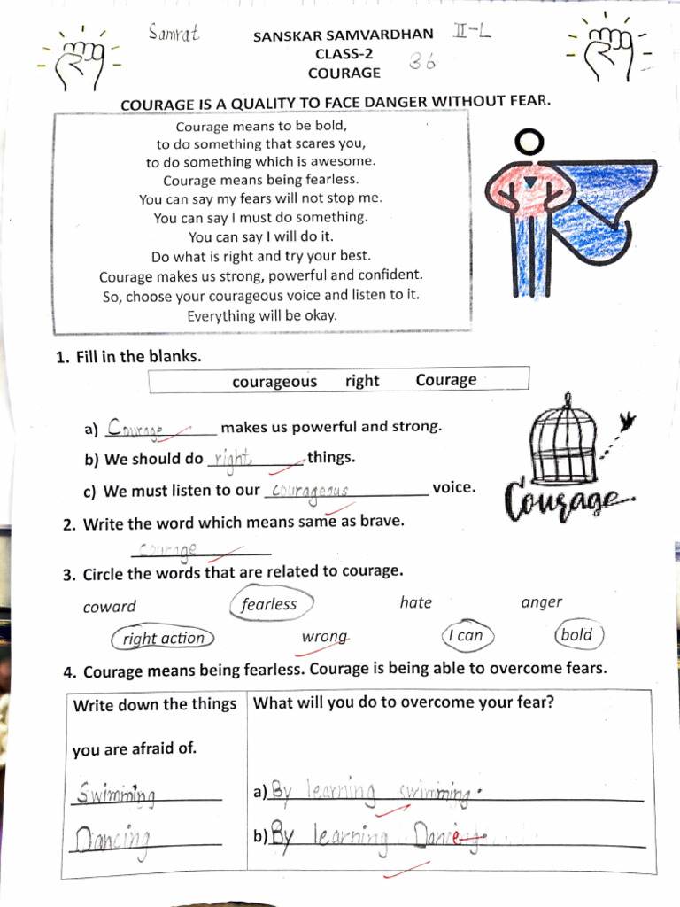 Courage Worksheets for Class 2 | PDF | Forgiveness | Courage