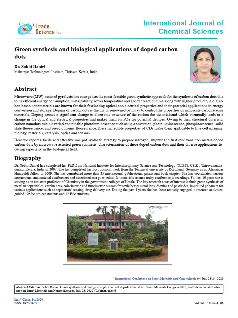 Green Synthesis of Doped Carbon Dots | PDF | Nanotechnology | Carbon