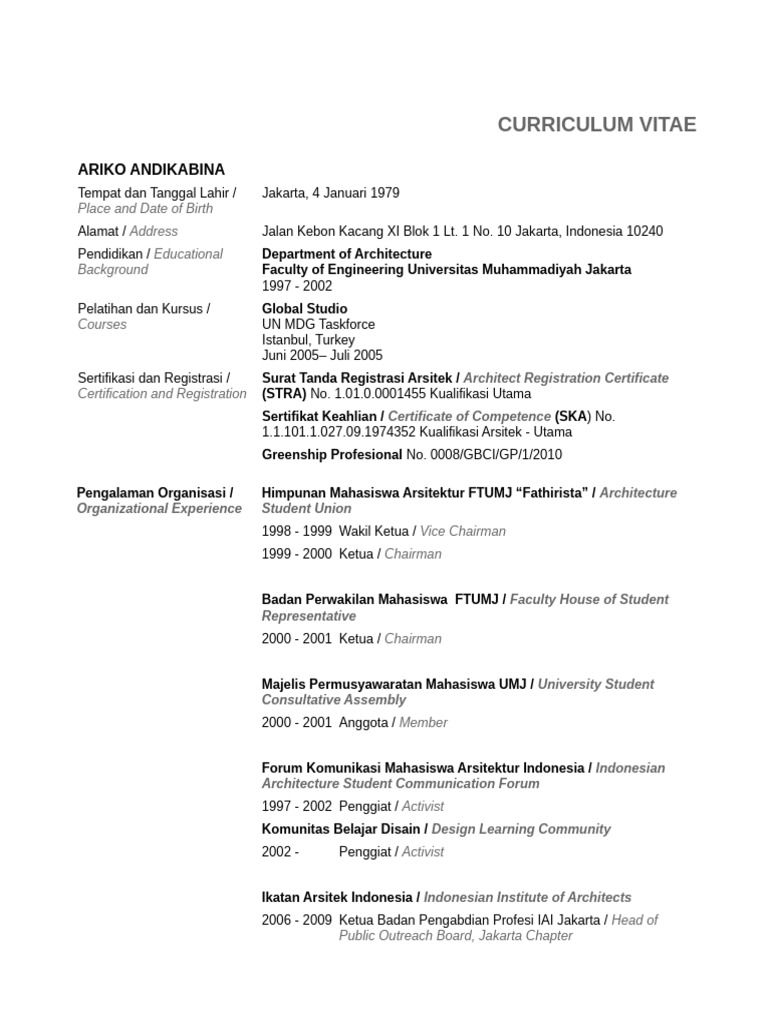 CV of Ariko Andikabina, Architect | PDF | Jakarta | Indonesia