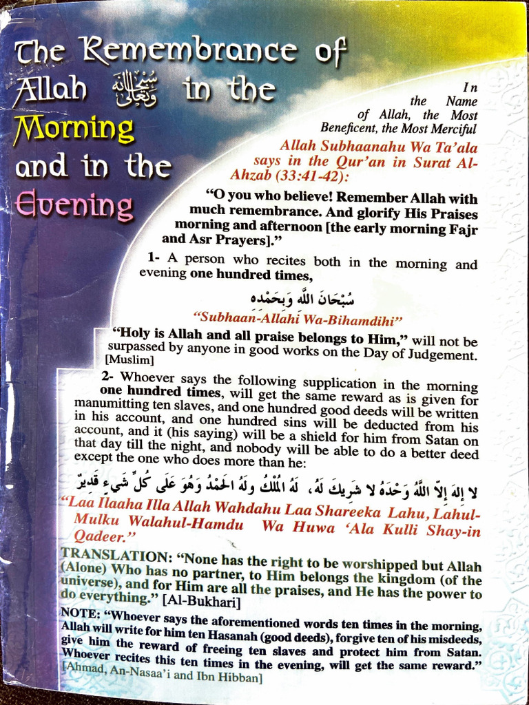 Morning and Evening Dhikr Practices | PDF | Monotheistic Religions ...