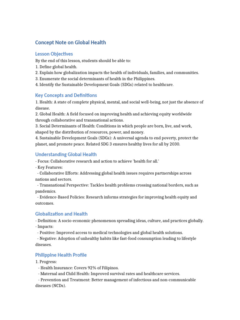 Global Health Concept Note | PDF | Global Health | Health Equity
