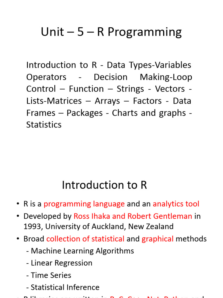 R Programming Basics and Features | PDF | Control Flow | Computer ...