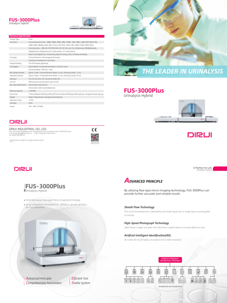 FUS-3000Plus Urinalysis Hybrid Specs | PDF | Urology | Medical Specialties