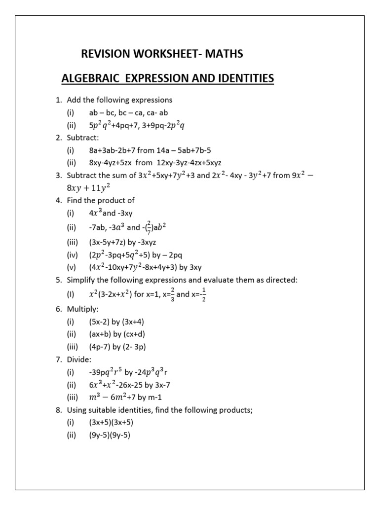 Grade VIII - Algebra | PDF