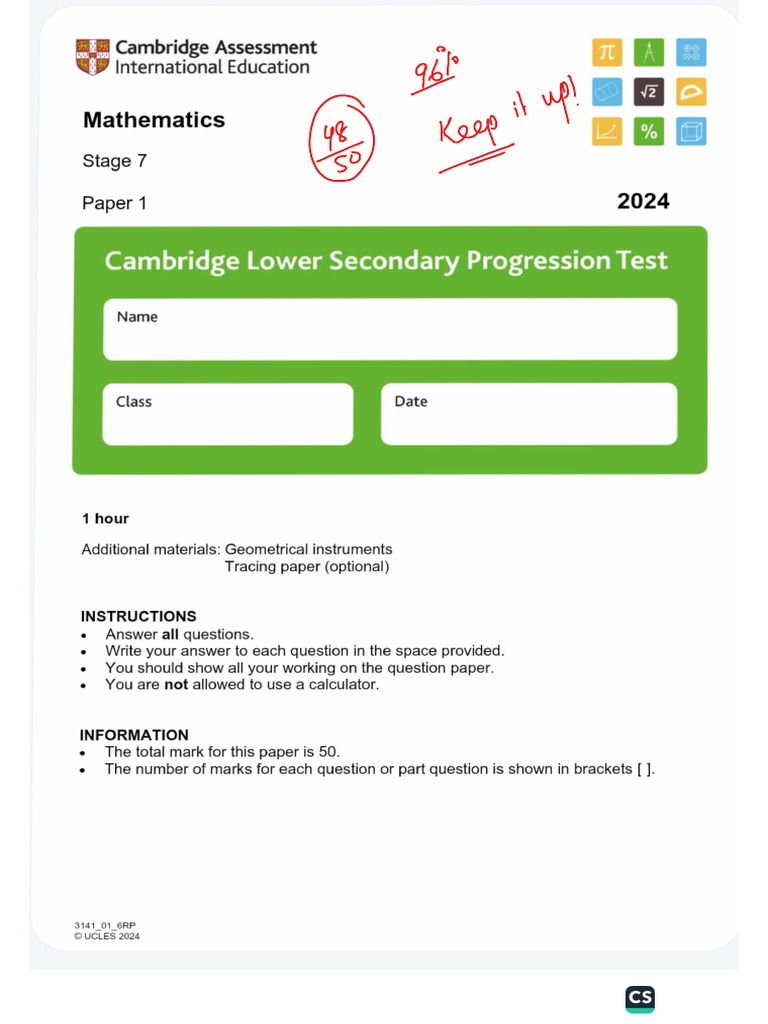 Math Progression P1 2024 Nov 24 PDF