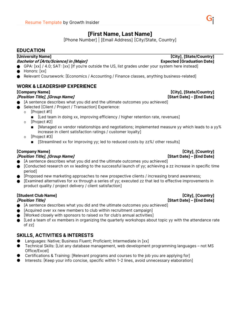 GI Resume Template Non experienced - 1