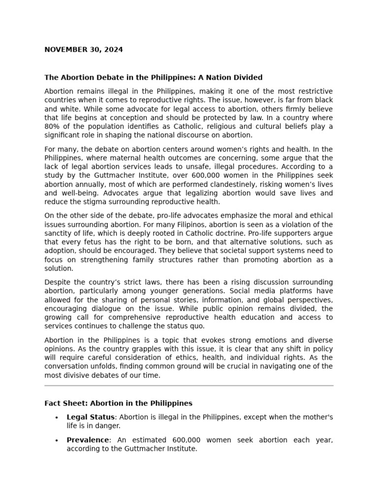 FACT SHEET-NOV-30 | PDF | Abortion | Abortion Rights Movements