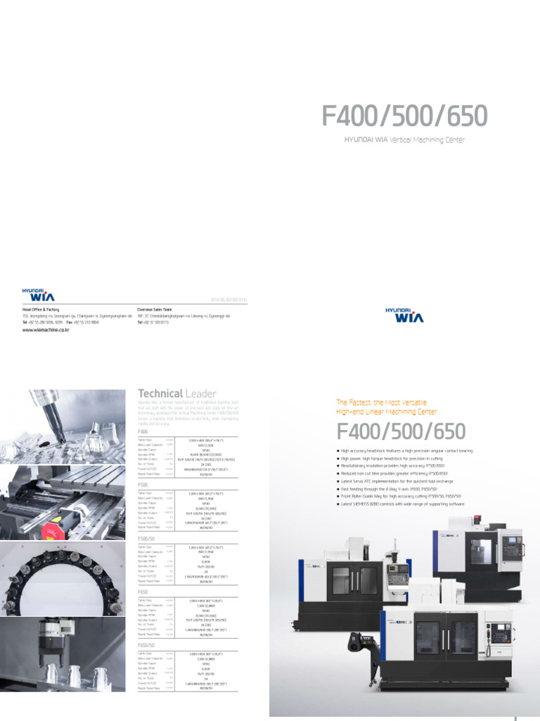 Hyundai WIA F400/500/650 Machining Center | PDF | Machining | Metalworking