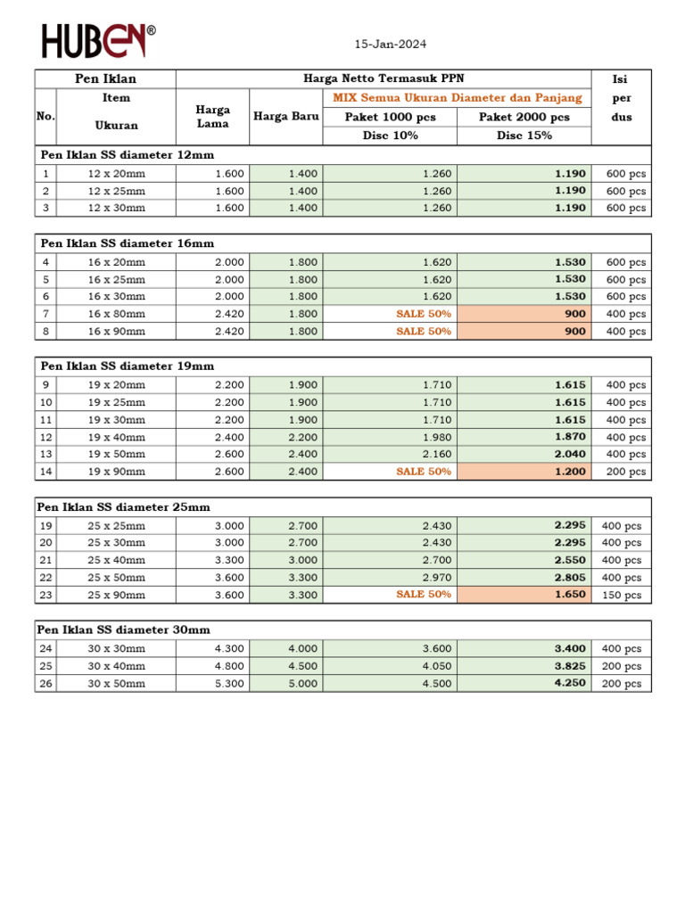 Discounted Pen Iklan SS Price List 2024 | PDF