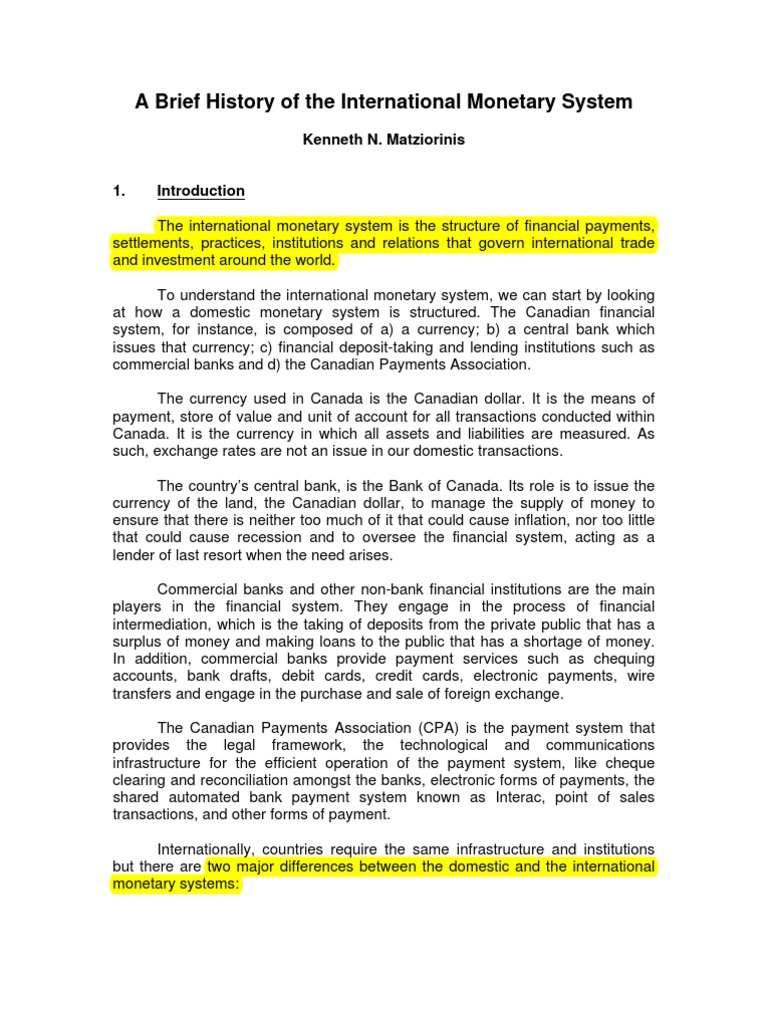 History of the International Monetary System | PDF | Bretton Woods ...