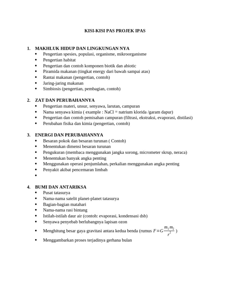 KISI-KISI PAS PROJEK IPAS 2023 | PDF