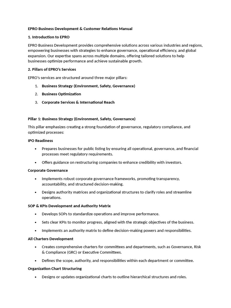 EPRO - BD Manual | PDF | Governance | Marketing Strategy