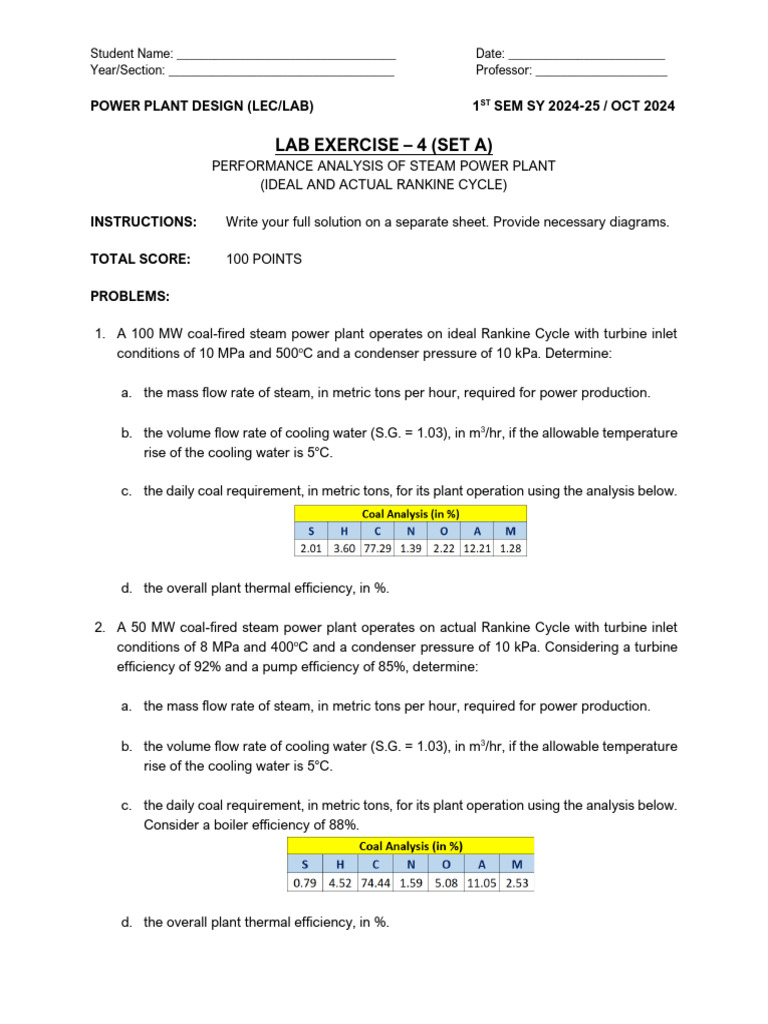 Lab Exercise 4 Ideal Actual Rankine Cycle | PDF | Steam Engine | Power ...