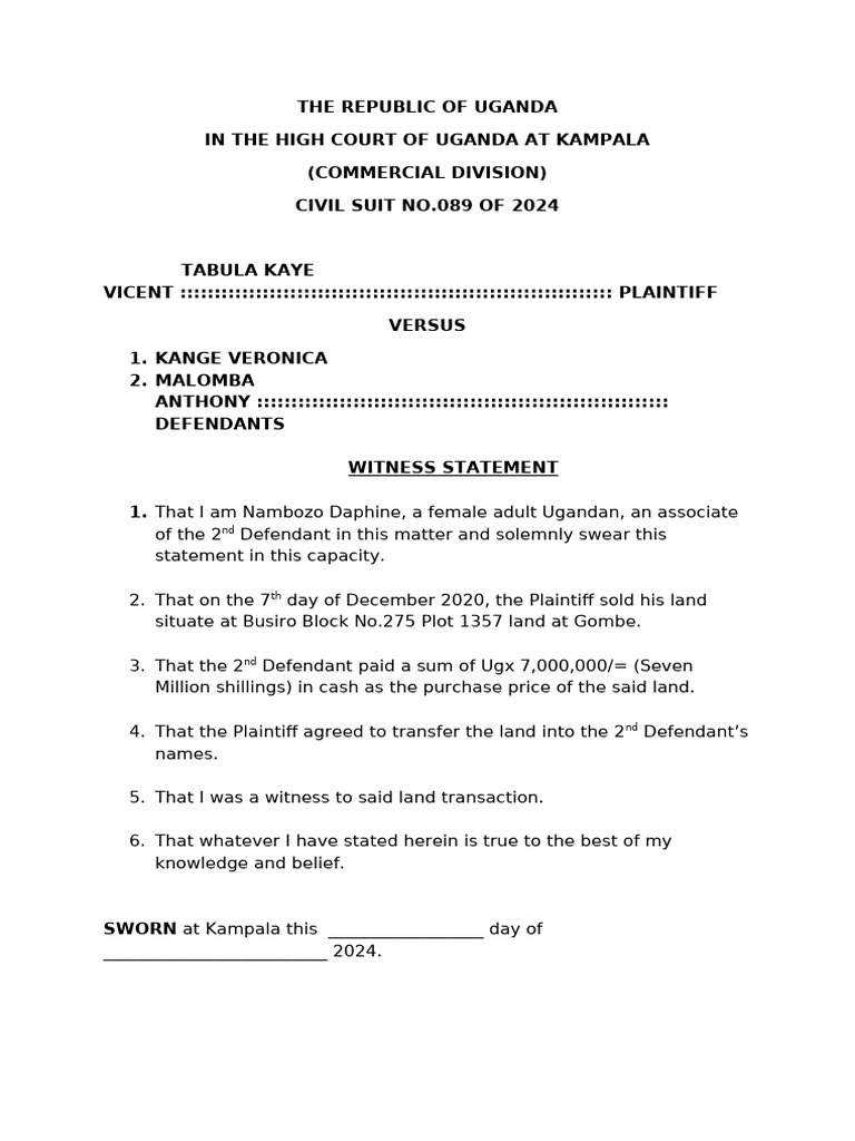 Witness Statement for Land Sale Case | PDF