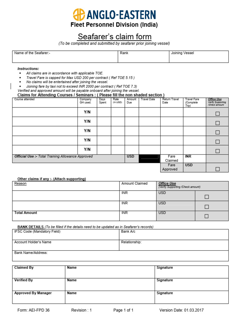Seafarer’s Claim Form Instructions | PDF
