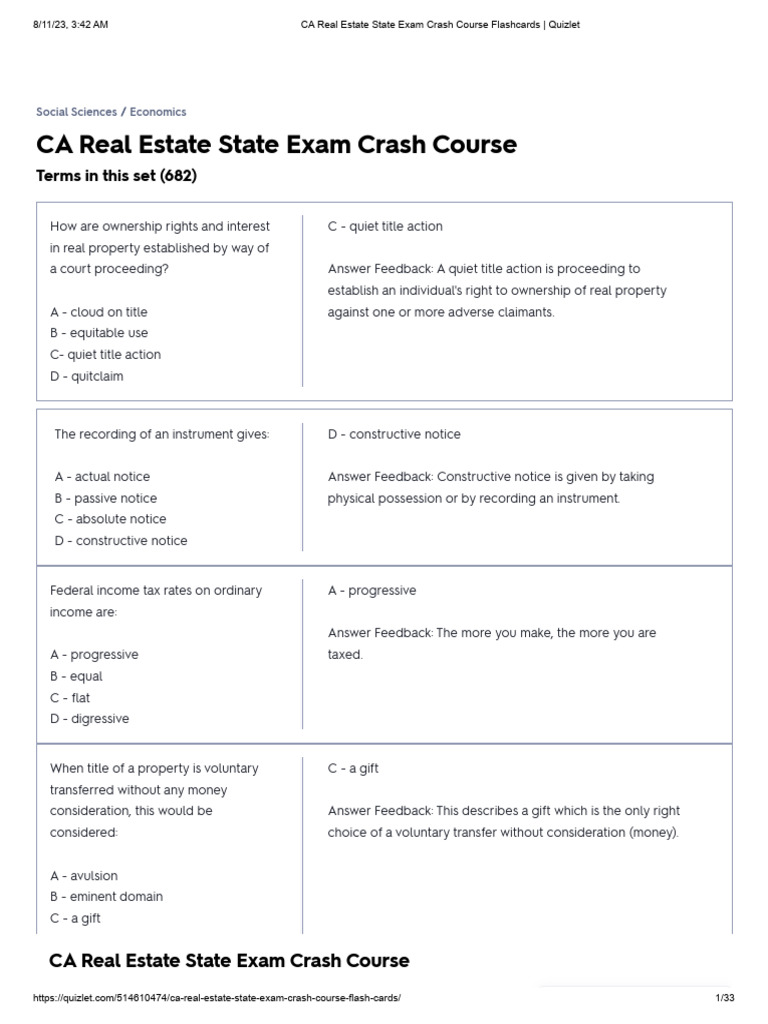 CA Real Estate Exam Crash Course Flashcards | PDF | Mortgages | Deed Of ...