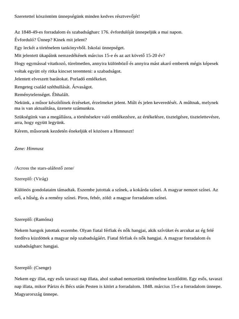 Március 15 Forgatókönyv | PDF