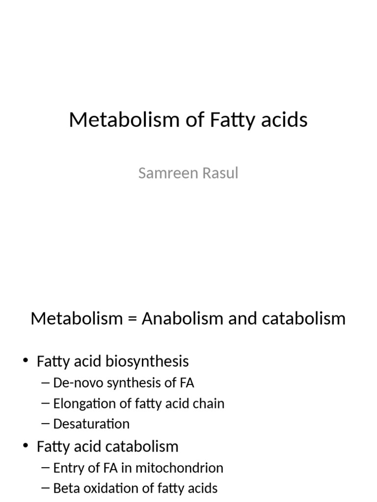 Metabolism of Fatty Acids - Fa | PDF | Lipid | Fatty Acid