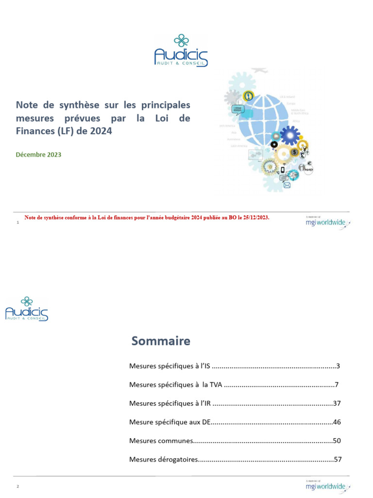 Loi de Finances 2024 : Synthèse des mesures | PDF | Taxe sur la valeur ...