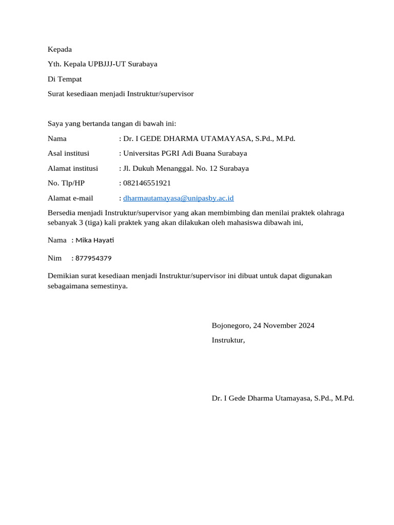 Bagi Format Kesediaan Instruktur Pjok-2 | PDF