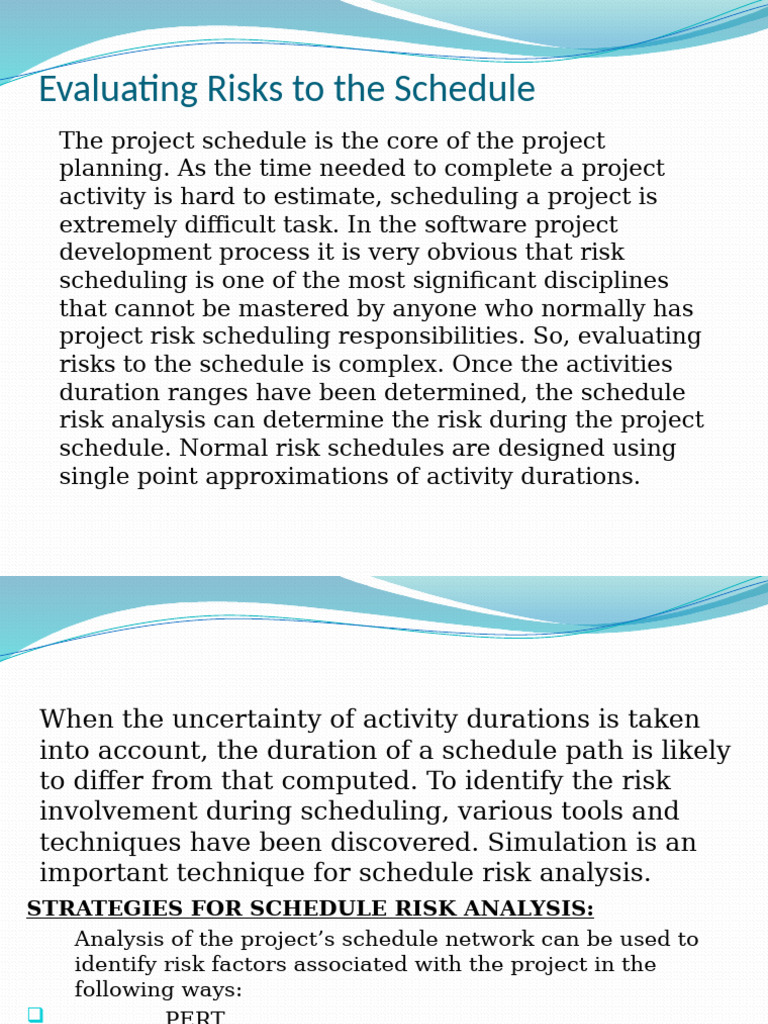 Schedule Risk Evaluation Techniques | PDF | Monte Carlo Method | Analysis