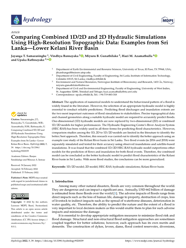 2022 10.3390.hydrology9020039 Oa | PDF | Flood | Drainage Basin